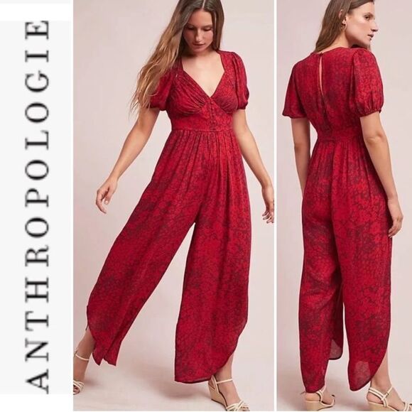 RARE Anthropologie Red Encanto Jumpsuit - Picture 1 of 9